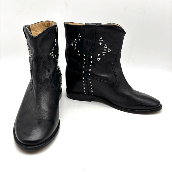 Isabel Marant Cluster Crisi Black Leather Studded Pull On Ankle Boots 6.5 37 - Picture 3 of 16